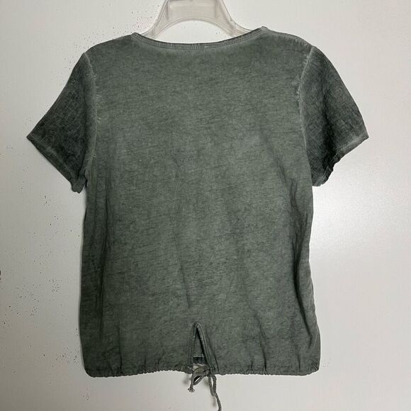 Via Vitale Cotton Linen Gauze Top Womens Small Eyelet Drawstring Hem Foil Hearts - Picture 6 of 11